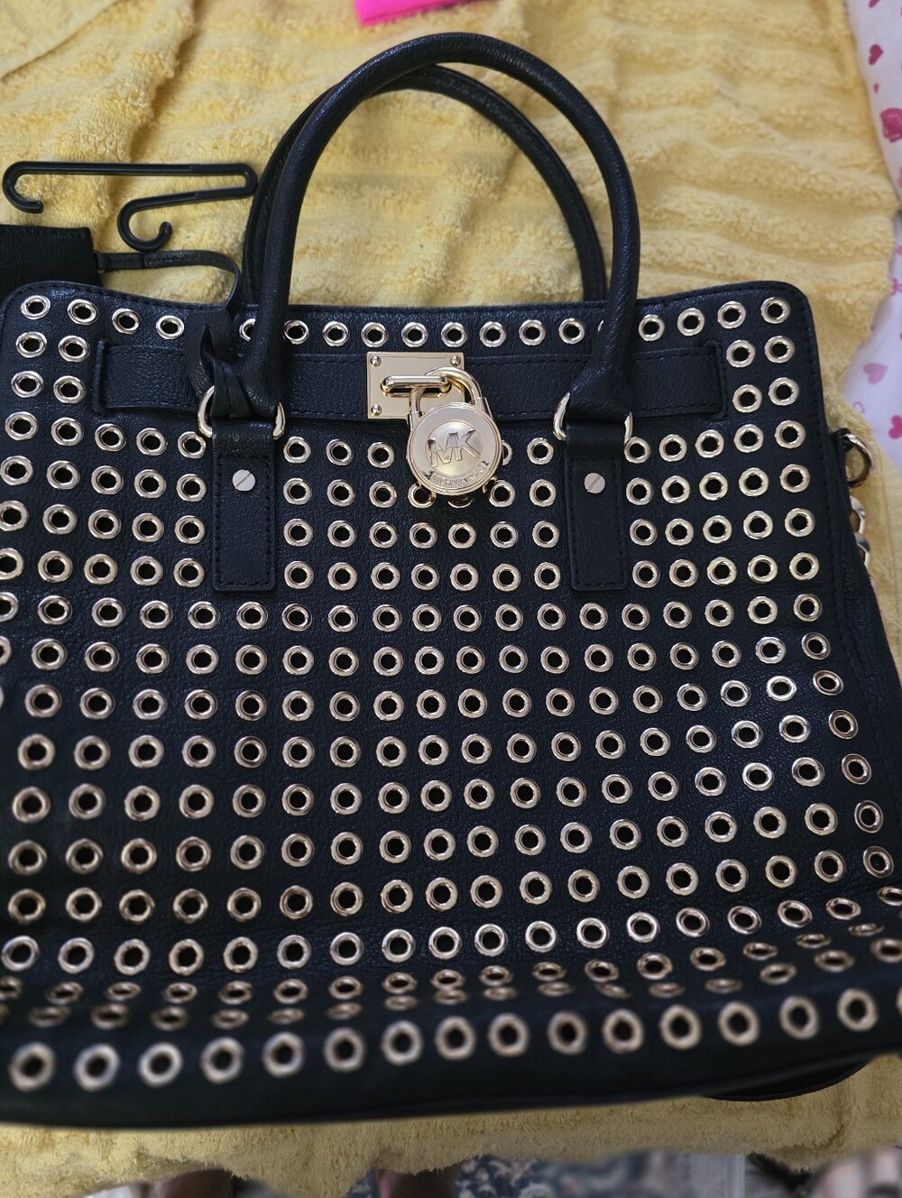 Michael Kors Black Satchel with Gold Grommet Accents